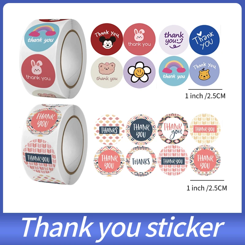 

500pcs/Roll Thank You Stickers Envelope Seal Labels Gift Packaging Decor Birthday Party Scrapbooking Stationery Sticker Round