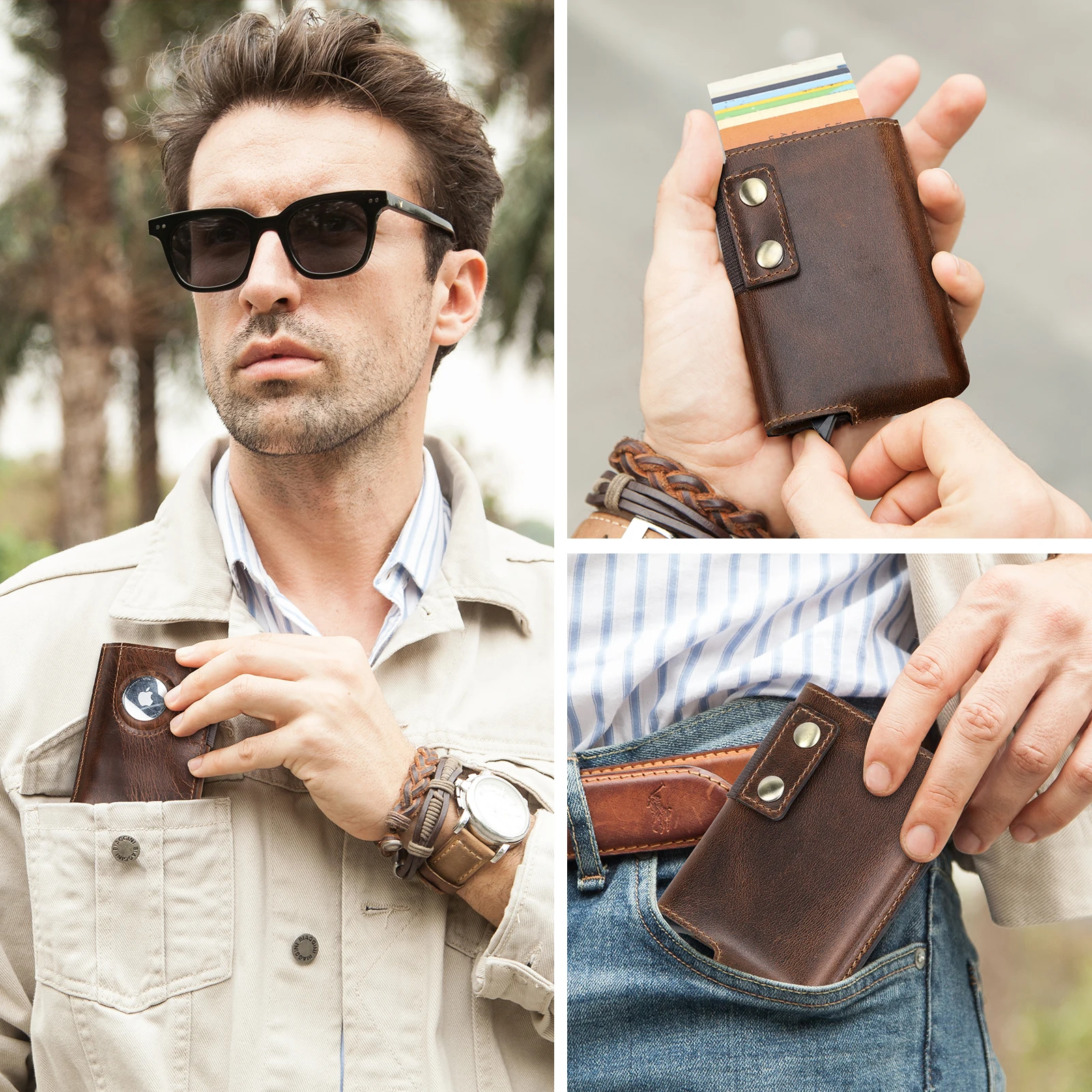 CONTACT'S Genuine Leather Card Holder Men's Wallet Retro Design Rfid Protection Mini Card Holder Credit Bag wallet card holder card holder credit card holder card wallet
