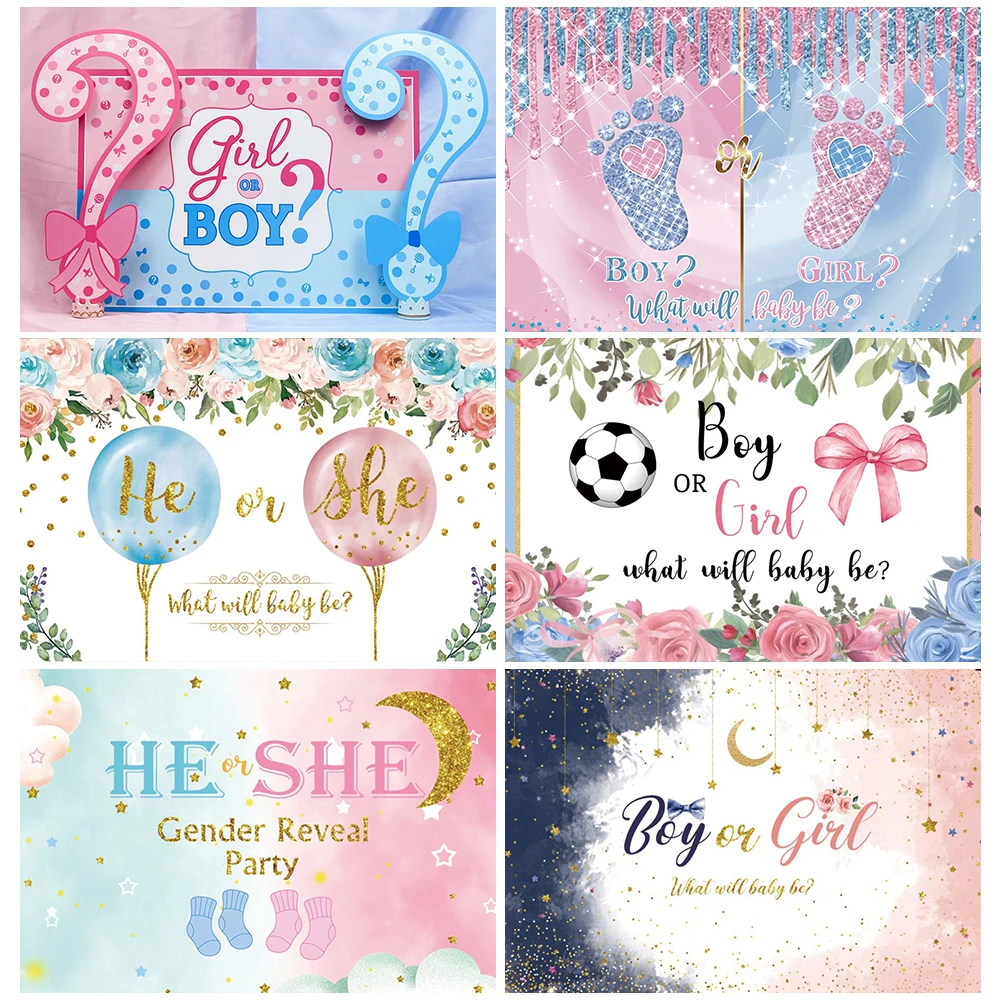 Newborn Gender Reveal Party Boy Or Girl Baby Shower Backdrop He Or She Blue Pink Background Decor Gender Reveal Party Supplies