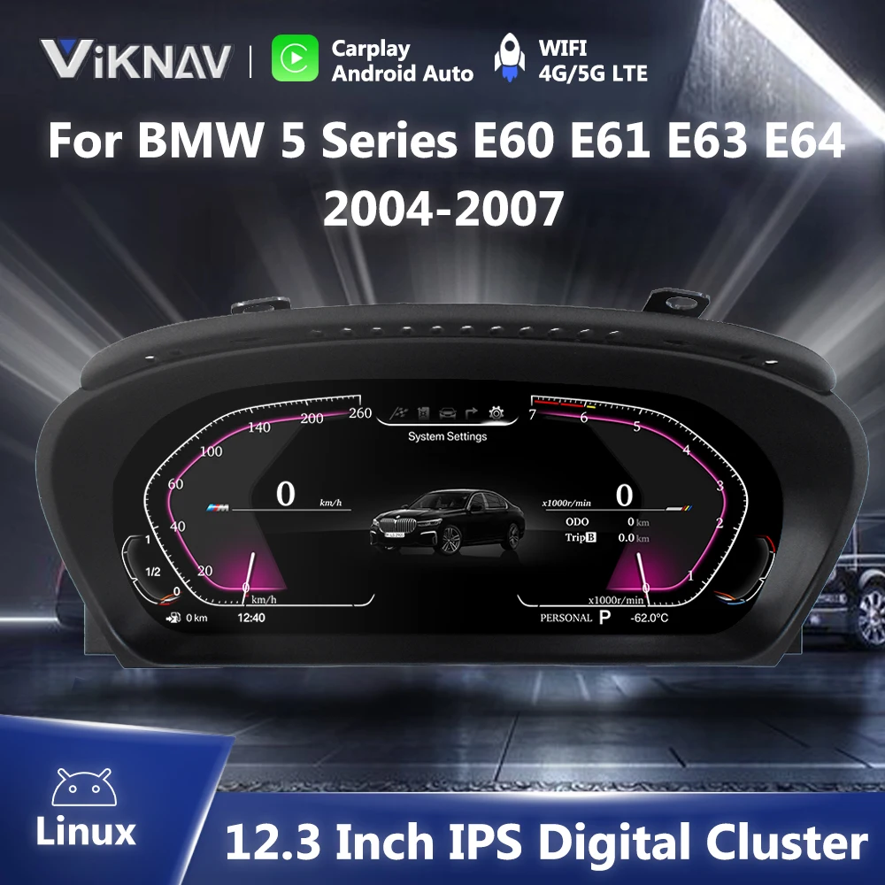 

12.3 Inch Digital Dashboard Panel Virtual Instrument Cluster CockPit LCD Speedometer For BMW 5 Series E60 E61 E63 E64 2004-2009