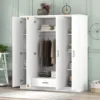 4-Door Wardrobe with Drawers, Shelves and Hanging Rail, Freestanding Armoire Wardrobe Closet, (White+4-Door) 1
