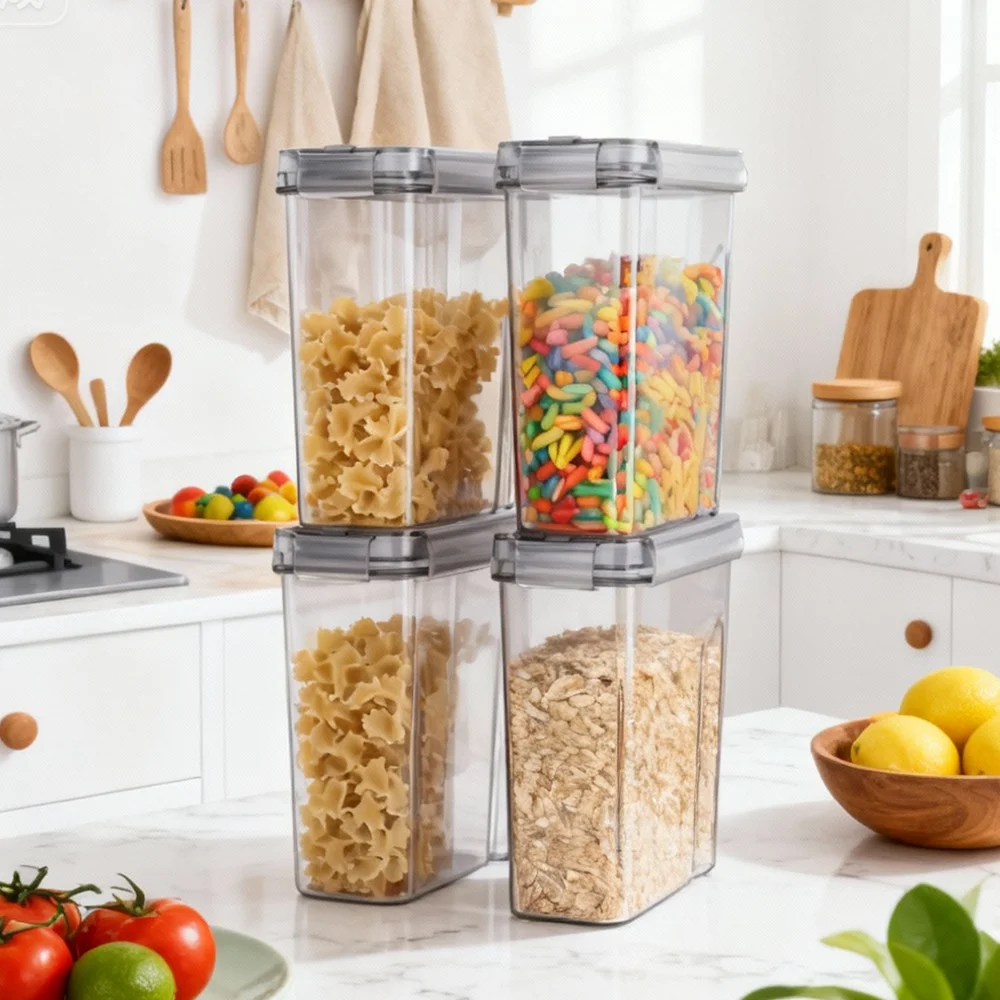 8-teiliges/12-teiliges Aufbewahrungsset: 4L luftdichte Vorratsdosen für Lebensmittel, Müsli, Süßigkeiten und Trockenwaren – Detail 4