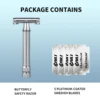 BAILI Butterfly Double Edge Safety Razor Stainless Steel Manual Reusable Wet Shave for Men Women with 5 Platinum Blades BRB4D-SI 6