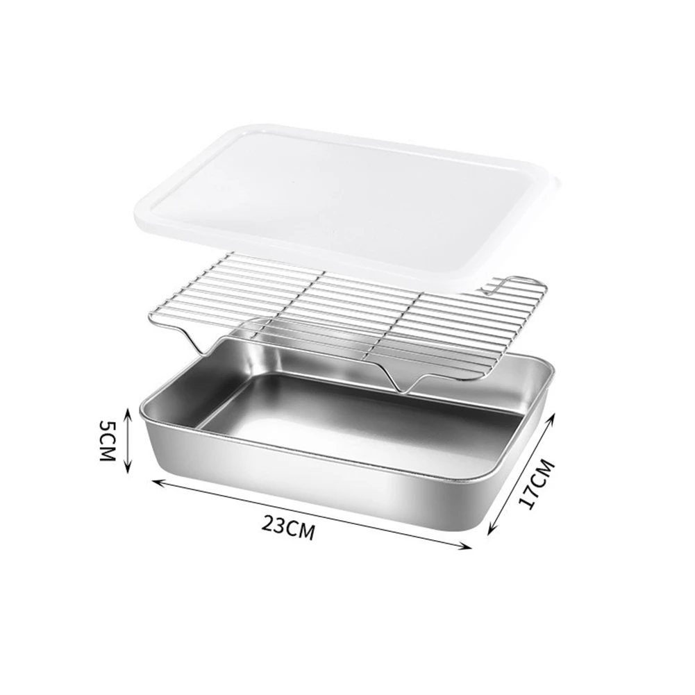 

Stainless Steel Baking Pan Set Tray With Wire Rack Cover Cake Baking BBQ Pan Tray Plate Oven Cooking Roasting Storage Tool