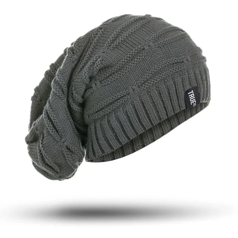 Unisex klassische Wintermütze, Buchstaben-Label, lange Größe, Strickmütze, lässige Mützen für Männer und Frauen, solide Mütze – Detail 13