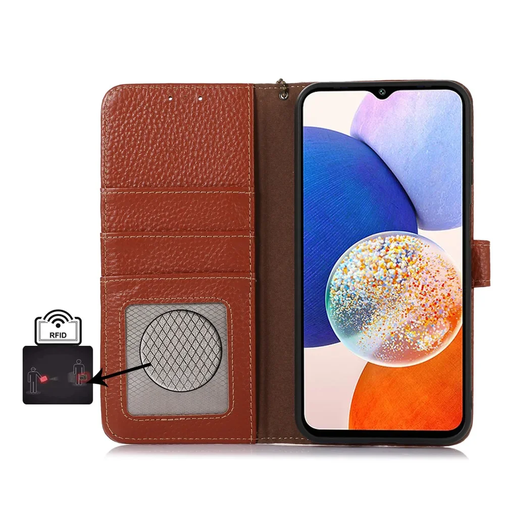 Luxury Genuine Leather Litchi Flip Wallet Case - Premium Business Cover