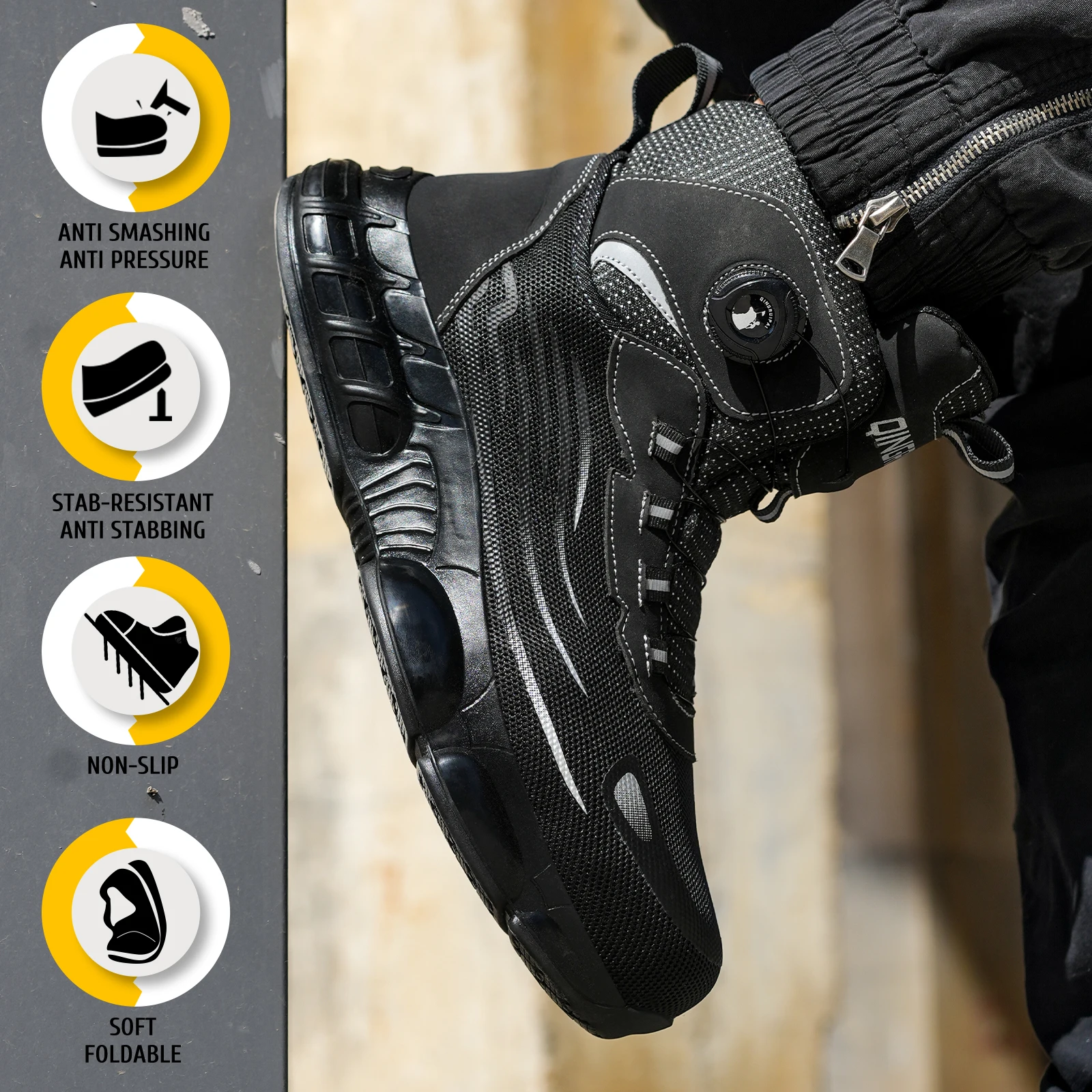 Men’s high top lace-free comfortable soft sole anti-smash and puncture resistant work shoes BEST SELLERS