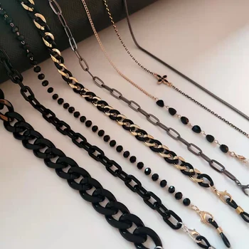 남녀공용 블랙 선글라스 마스크 체인, 크리스탈 안경 체인, 분실 방지 이어폰 홀더, 2022 패션 목걸이