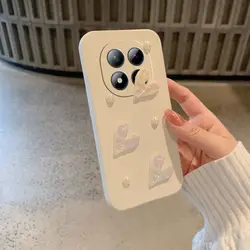 Laser Love Heart Pearls Soft Silicone TPU Phone Case - Redmi Note13Pro 5G (White)
