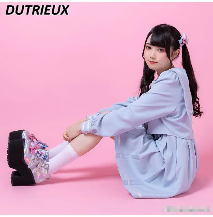 Japanese Lolita Shoes Women Cute Kawaii Sweet Bow Thick Bottom Platform Mary Jane Shoes Women's Pumps 2024 Summer New High Heels