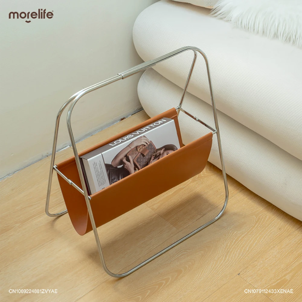 

Nordic Minimalist Decorative Bookcases Bookshelf Stainless Steel Faux Leather Newspaper Storage Rack Bookshelf Home Furniture