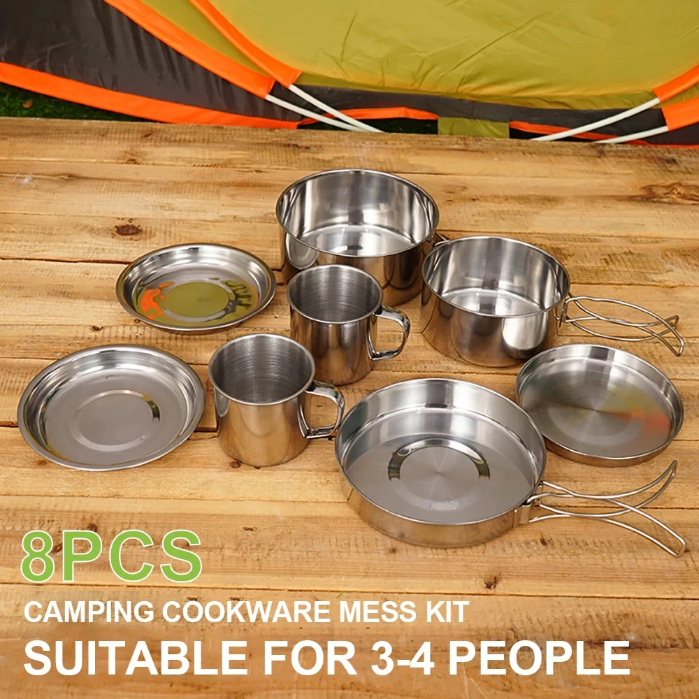 thumbnail image 2 of Stainless Steel Portable Pot Pan Kit Outdoor Portable Stainless Steel Camping Cookware Set - Pot & Pan Kit For Outdoor Adventures Backpacking Skillet 2 of 12
