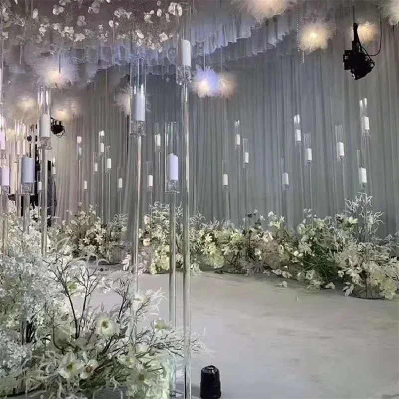 Wedding Transparent Crystal Acrylic Luminous Candlestick Step by Step Road Guide Led Candle Hall Candle Decoration Props Table