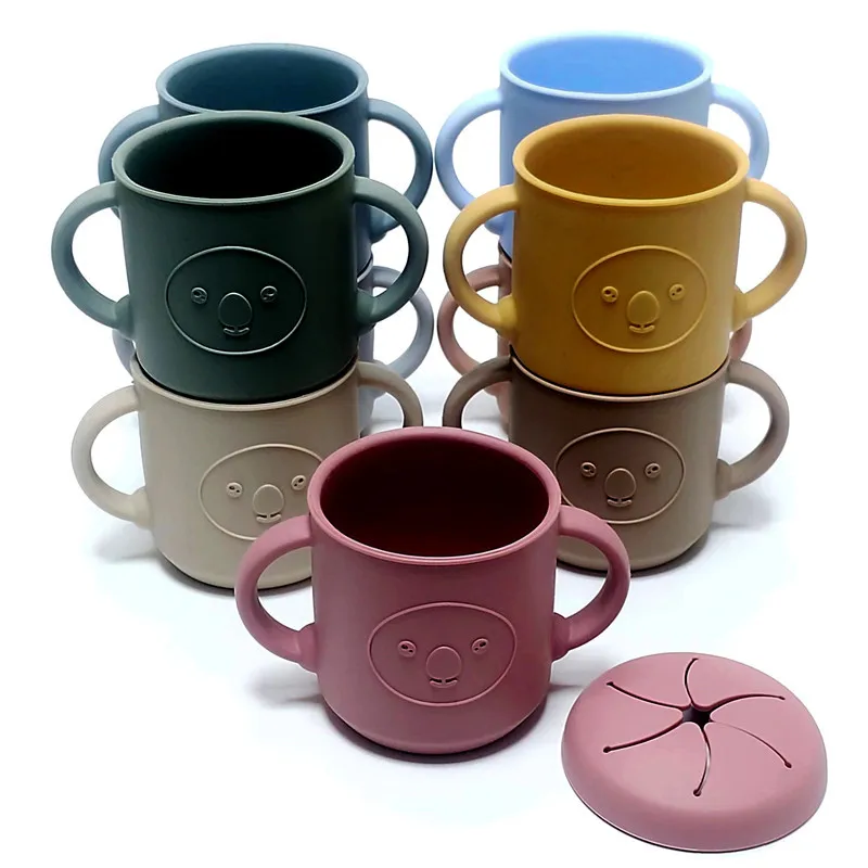 

Чашка для кормления ребенка с ручками, крышки без бисфенола А, пищевые силиконовые чашки для закусок, Детская обучающая посуда для напитков, детская посуда