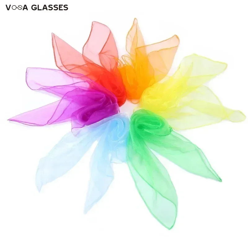 New Chiffon Nylon Small Scarf for Children's Performance Solid Color Dance Small Square Scarf Candy Colored Versatile