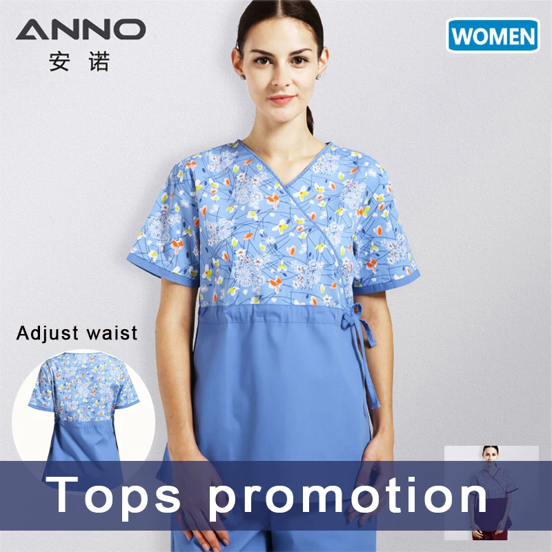 ANNO Women Hospital Nurse Uniform with Adjust Waist Body Scrubs Tops Pretty Clinic Paramedic Clothing Cosmetologist Coveralls