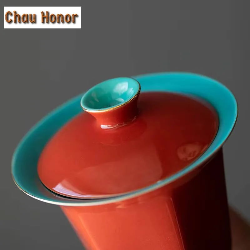 120ml Japanese Style Red Ceramic Covered Bowl Tea Cup Household Home Heat Resistant Hand Grasping Bowl Kungfu Teaset Accessories