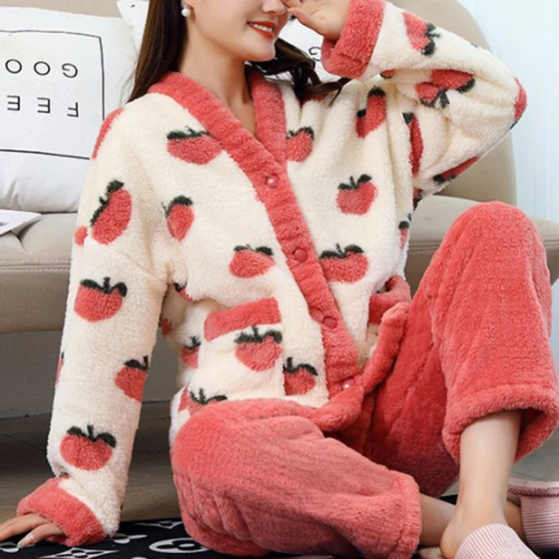

Осенне-зимние милые Мультяшные пижамные комплекты, женские пижамы, теплый фланелевый Комплект для сна, женские ночные костюмы, домашняя одежда PJ
