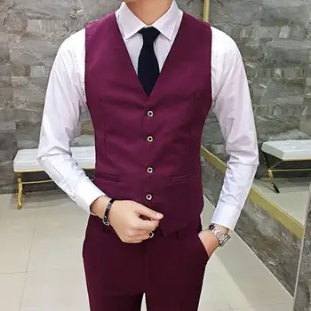 남성용 패션 조끼, 단색, V넥, 민소매 단추 블레이저, 플러스 사이즈, 포멀 비즈니스 재킷, Chaleco Hombre