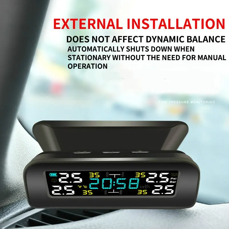 1PC Wireless Solar Powered Tire Temperature Pressure Monitor for Car