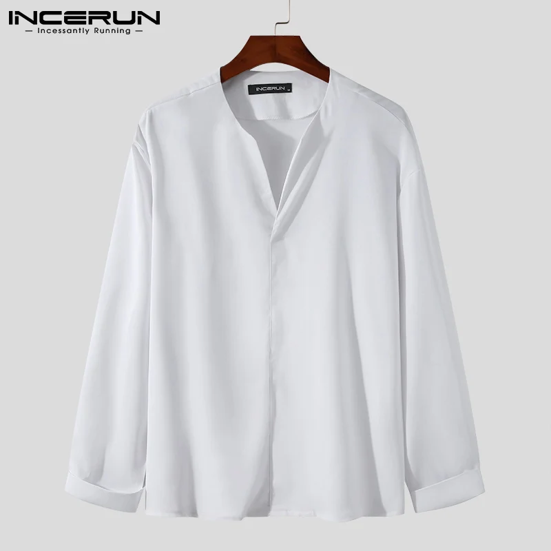 INCERUN 남성용 캐주얼 용수철 블라우스, 얇은 긴팔 셔츠, 루즈한 세련된 블라우스 S-3XL, 멋진 남성 상의, 2024