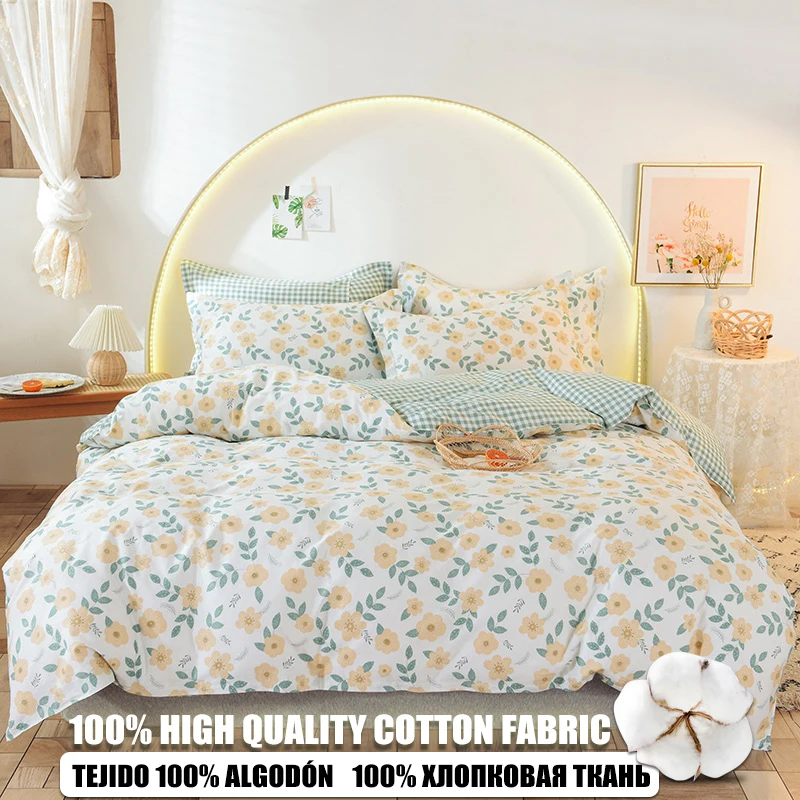 

Floral Style Bedding Set, 100% Cotton, Duvet Cover, Pillowcases, Breathable, Skin-friendly, Fresh Style, 16 Sizes