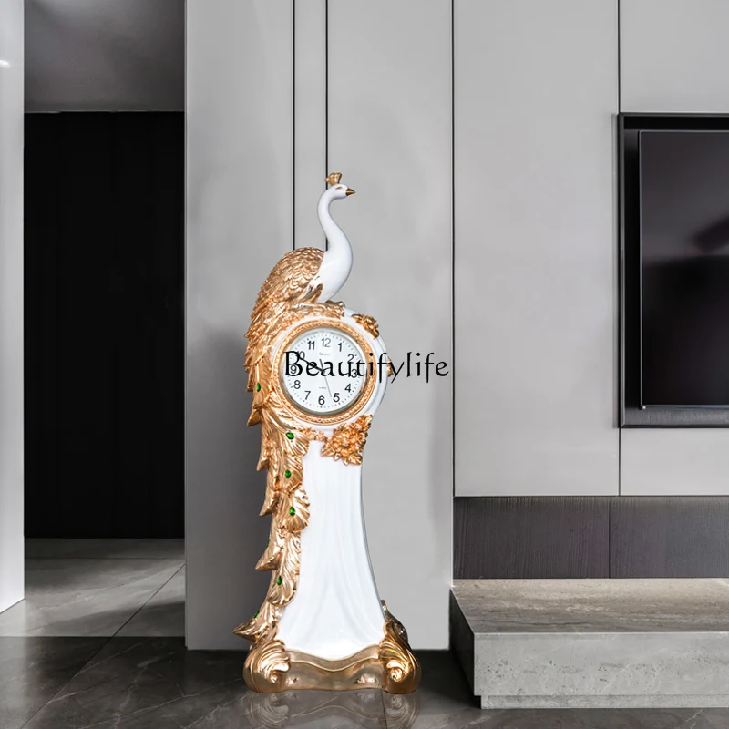 

European Phoenix Peacock Floor Large Clock Vertical Living Room and Hotel Club Clock Decoration Decorations