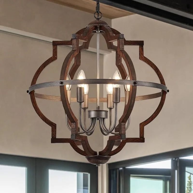 

Oak Brown Pendant Light Fixtures Globe Hanging Ceiling Lighting for Hallway Entryway Foyer Kitchen Living Room Bedroom