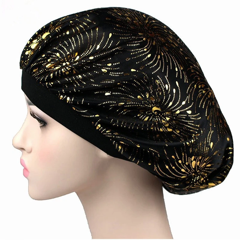 Hot Imitation Silk Wide-brimmed Night Cap Leopard Print Color With Streamer Round Cap Shower Cap Hairdressing Bonnet