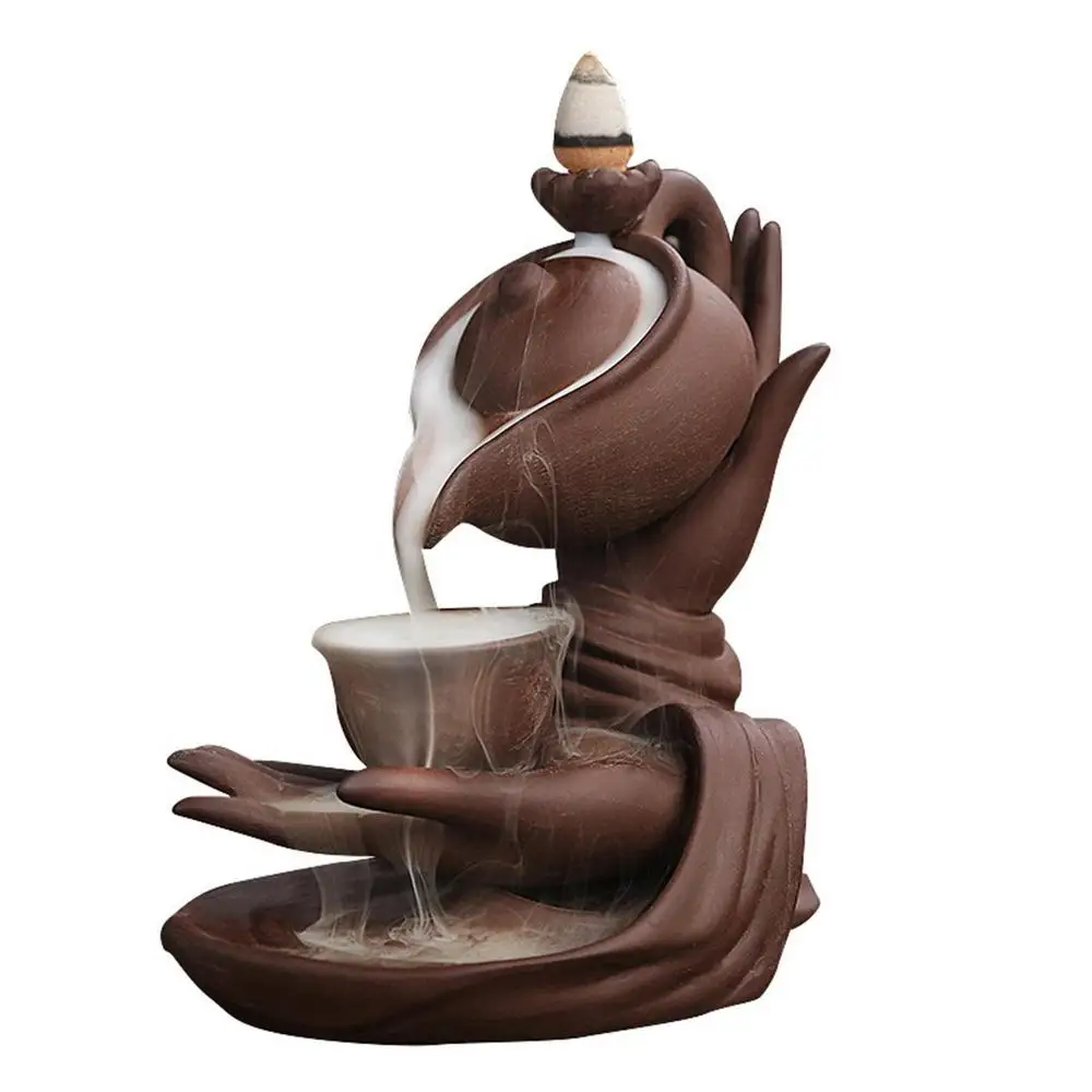 Bruciatore D'incenso A Cascata Mano Di Buddha In Ceramica | Porta Incenso A Riflusso Per Fumo Che Scende | Decorazione Per Camera, Ufficio E Yoga - 2
