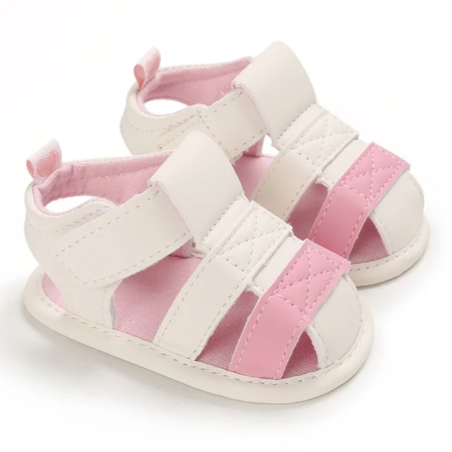 Newborn Toddler Shoes Baby Soft Soled Sandals Lace Soft Soled Shoes Beach Shoes Slippers Non Slip Sandals 0-18M First Walkers B214 white pink