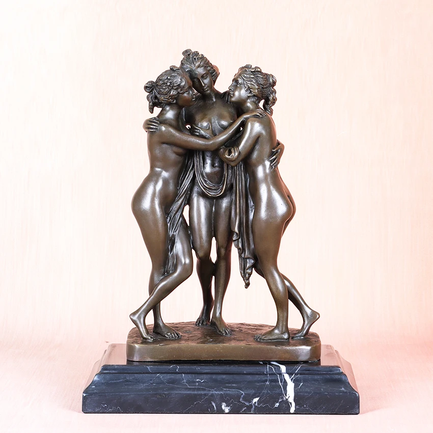 

Bronze Three Graces ( Charites ) Statue Famous Antonio Canova Sculpture Replica Daughters of Zeus Antique Nude Woman Art
