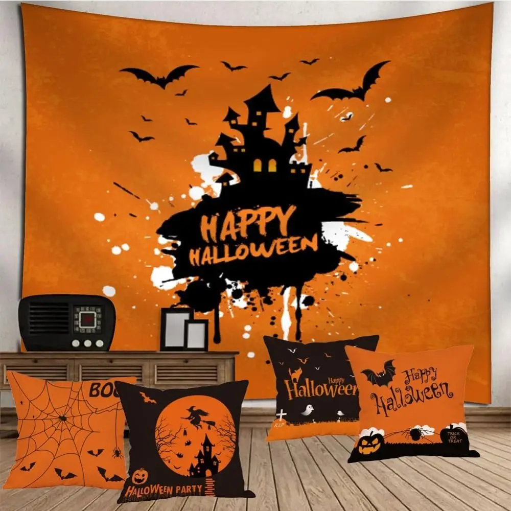 

Ghost Halloween Cushion Covers Fashionable Linen Bat Pillow Case Happy Halloween Cushion Case Home Decor
