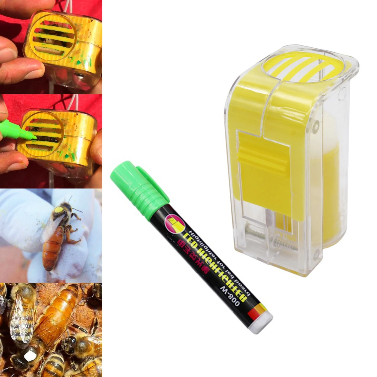 Queen Bee Yellow Marking Bottle 8 Colors Marking Pen Queen Bee Cage Push-Pull Bottle Fluorescent Pen Beekeeping Supplies 1 Set