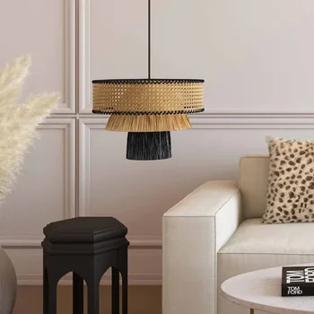 Pendant lamps in natural Nordic rattan Retro fabric chandeliers for living room Restaurant Creative chandelier for weaving handmade 1