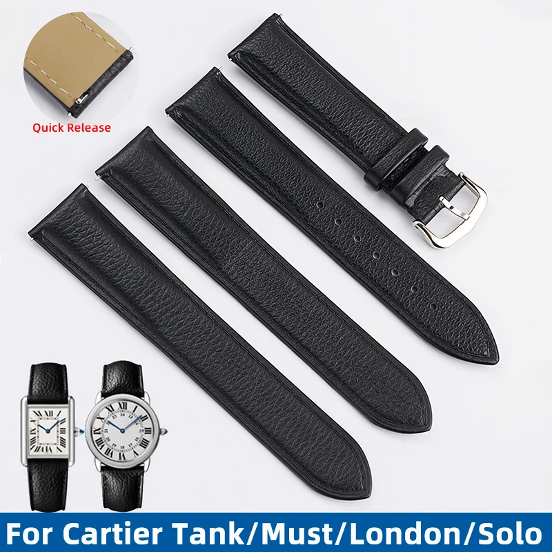 Luxurious Soft Genuine Leather Quick Release Watch Strap - Black