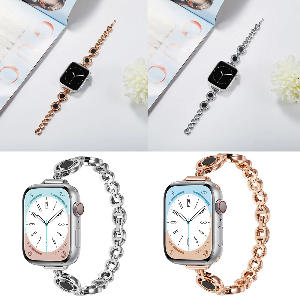 

Women Thin Metal Band for Apple Watch series 8 7 Se 6 5 4 3 38 40mm 41mm 49 Ultra Slim Stainless Steel Strap for iWatch Bracelet