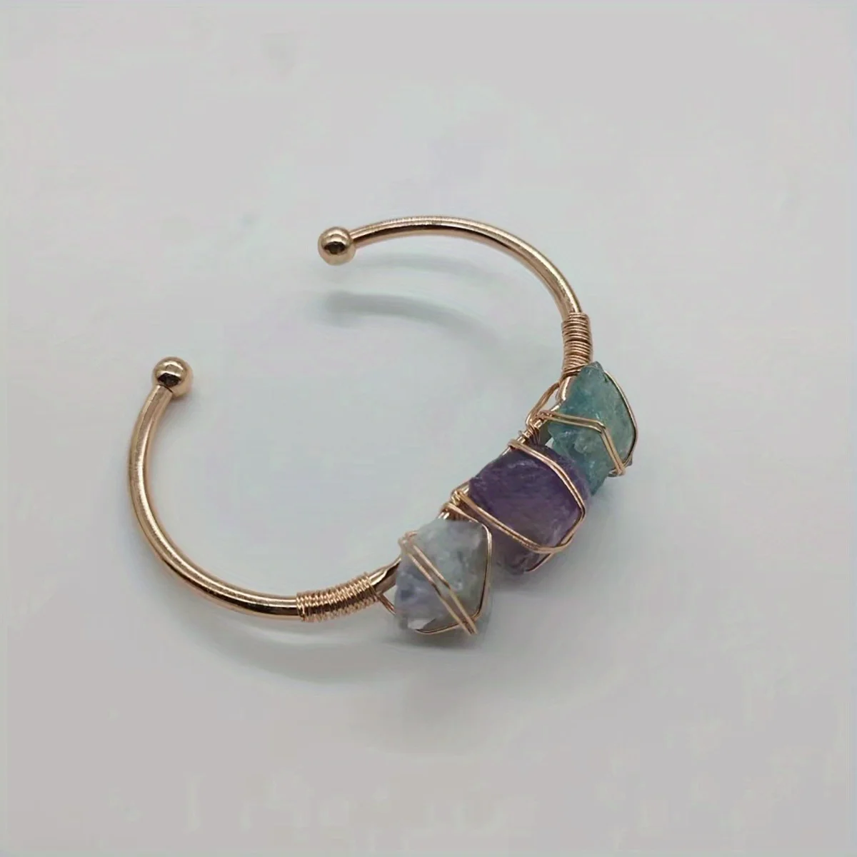 YEEVAA 1pc Natural Crystal Bracelet Irregular Raw Stone Copper Wire Wrapped Chakra Healing Balance Gemstone Bangle Jewelry Gift 4