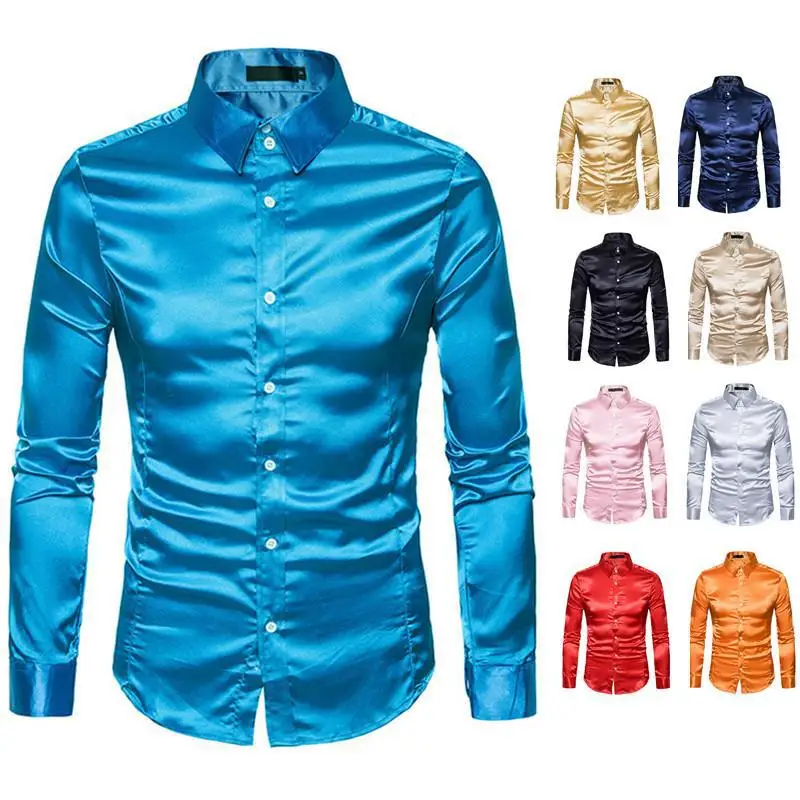 Men Silk Screen Long Sleeve Button Slim Fit Shirts