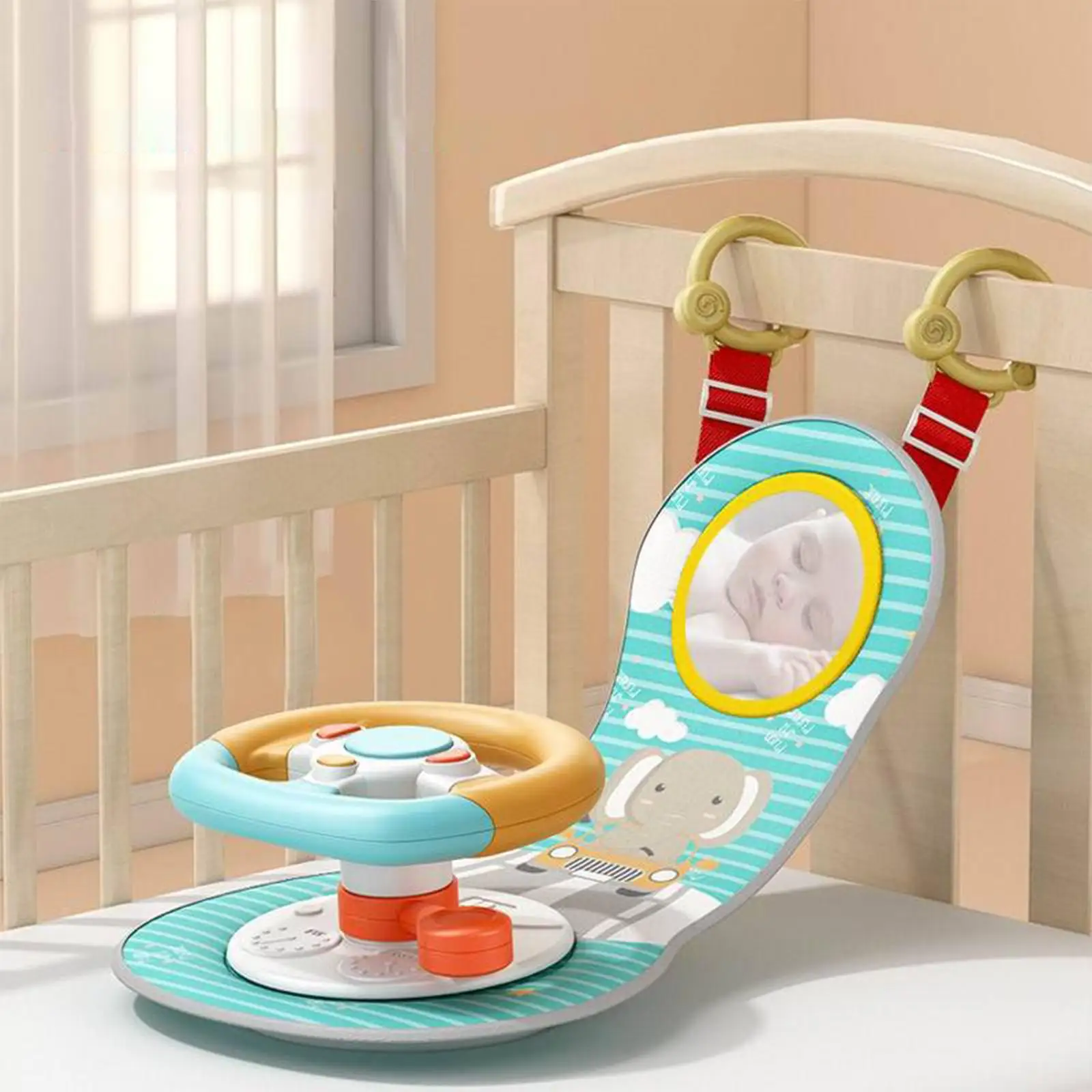 Baby Car Steering Wheel Toy Adjustable Interactive Games Driver Training Simulation Driving for Car Back Seat Batteries Powered 3