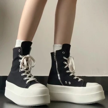 Women Platform Sneakers For Women PU&Canvas Unisex Lace Up Shoe Round Head Comfortable Brand New Classic Female Plus Size 35-42 1