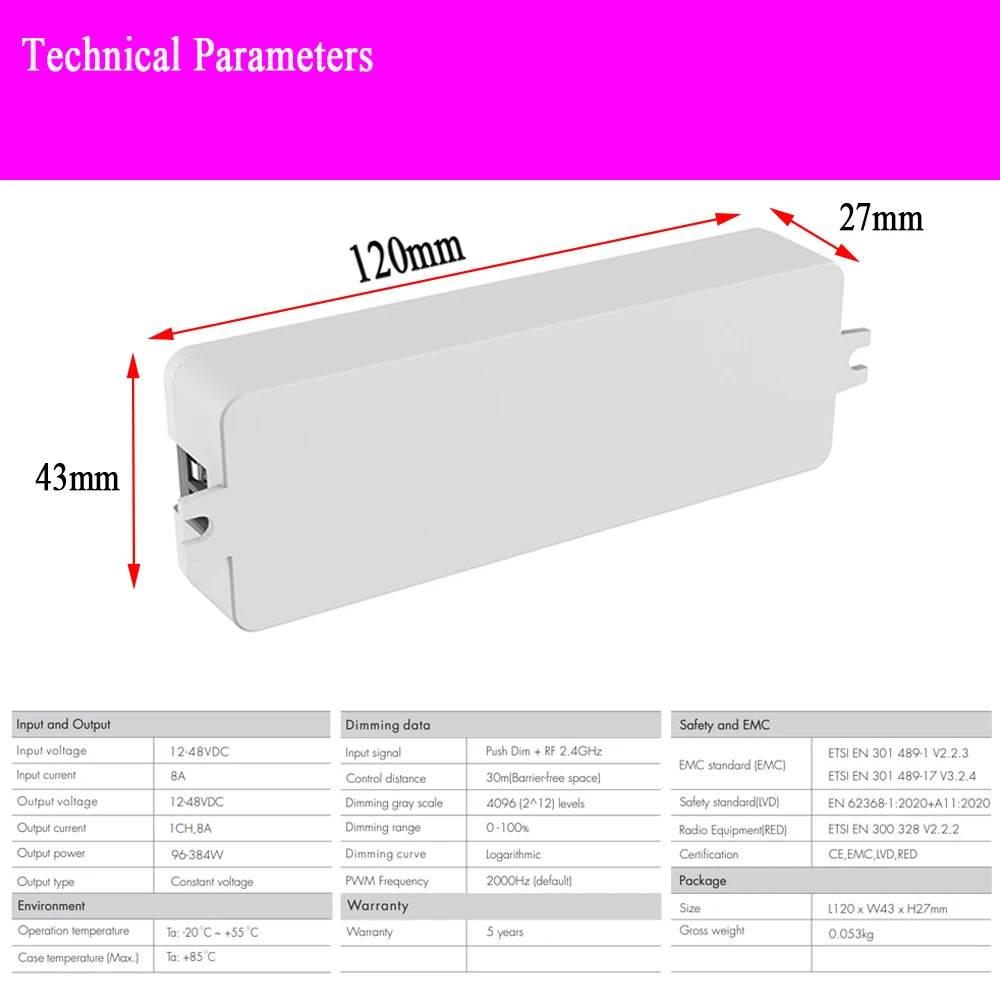 Fade-in Fade-out Push RF LED Dimmer V1-F 5 Fading Speed Push Dimming DC 12V 24V 36V 48V Match With 2.4G Remote Controller led dimmer switch led dimmer controller smart dimmer switch