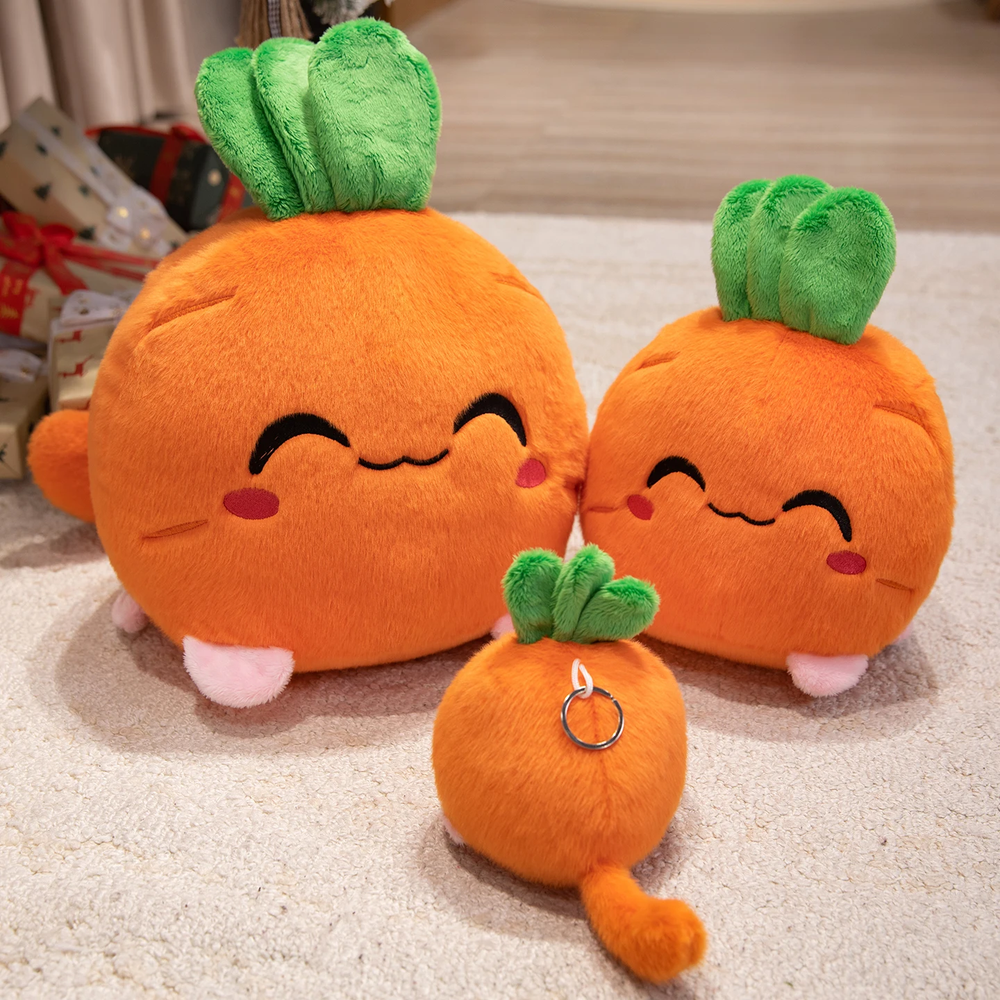 Sweet Lovely Strawberry Kitten Ball Plush Toys Soft Pink Apple Eggplant Cat Doll Bags Hanging Toys Funny Desktop Decor Gift