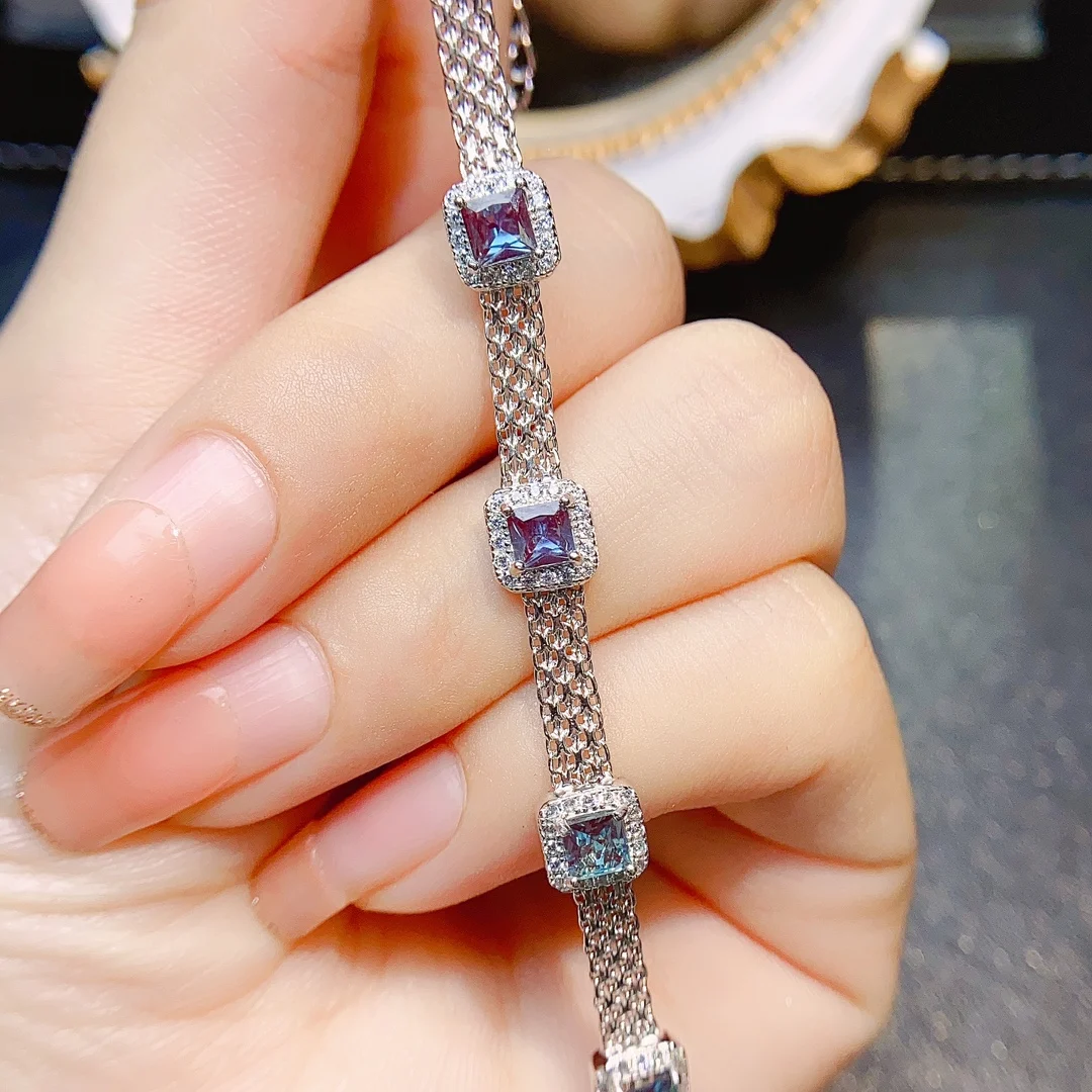 Luxury Alexandrite Bracelet 925 Sterling Silver Bracelet Bridal