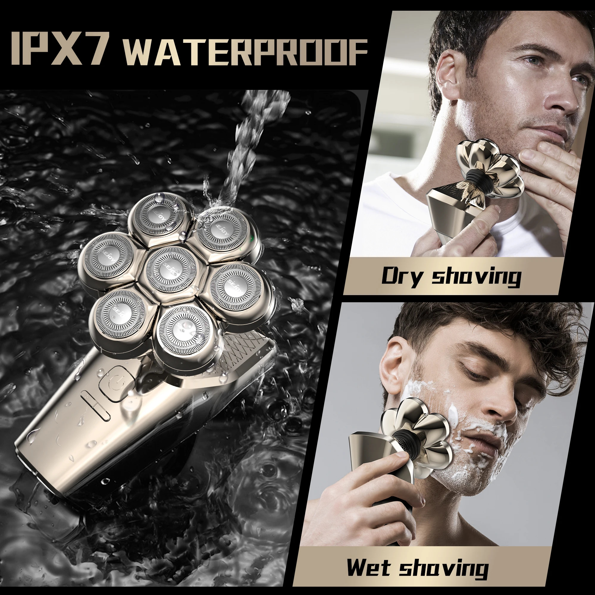 Sejoy 5 IN 1 LED Display Electric Head Shavers with Nose & Ear Trimmer for Bald Men 7 Floating Heads Bald Head Shavers for Men 6
