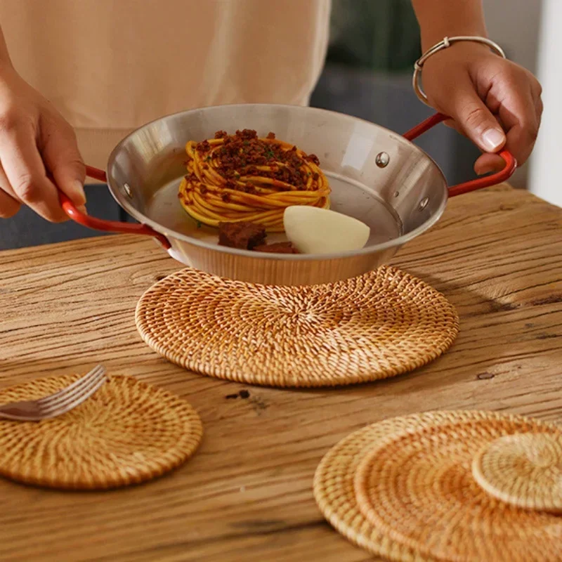 8-10cm Rattan Cup Mat 6Pcs Drink Coasters Set for Kungfu Tea Accessories Round Tableware Placemat Dish Mat Rattan Weave Cup Mat