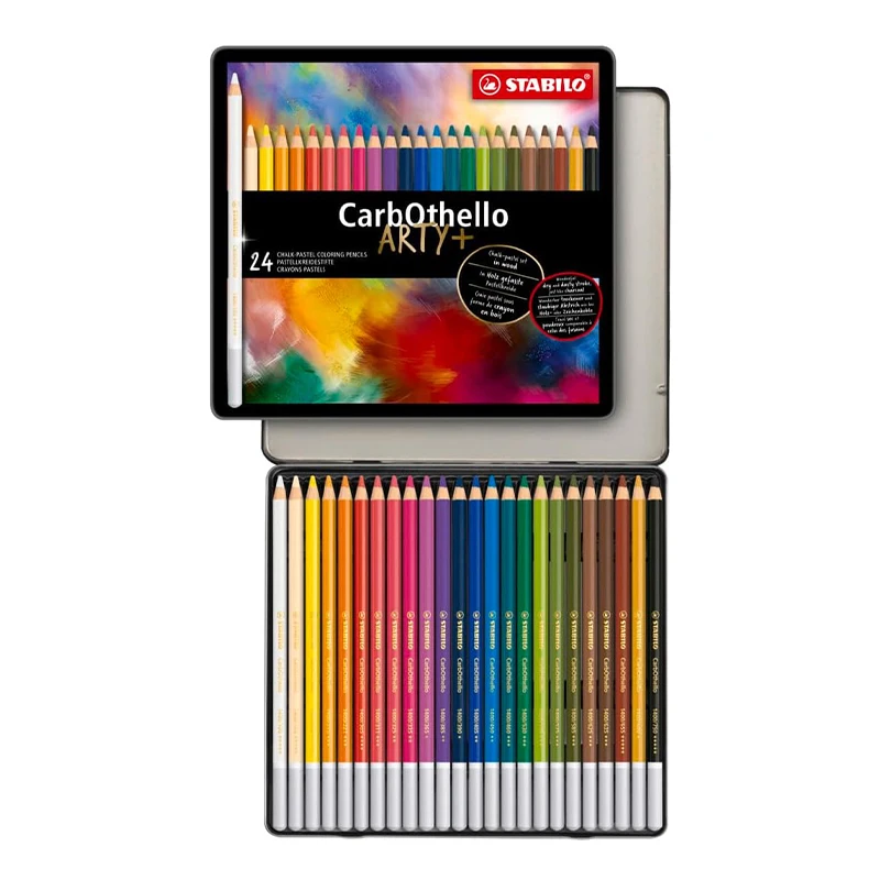 STABILO CarbOthello Metal Box of 24 Colours - Chalk-Pastel Coloured Pencil