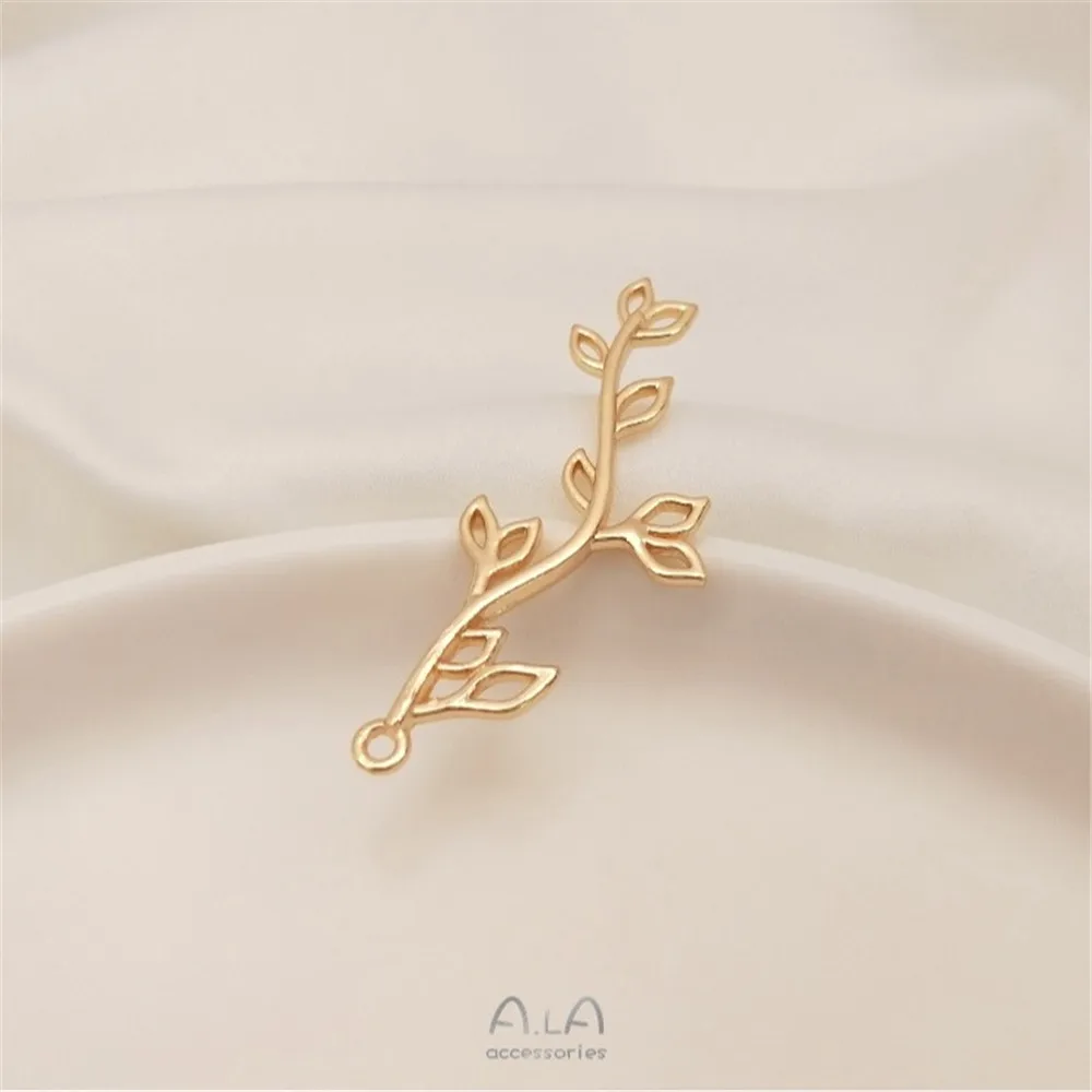 14K 골드 컬러 잎 펜던트 Diy 수제 귀걸이 스터드 귀걸이 머리핀 쥬얼리 긴 가지 잎 펜던트 액세서리