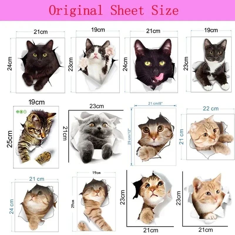Toilet Stickers 1/2/3PCS Vivid 3d Hole Funny Cat Dog Diy Wc Washroom Home Decoration Cute Kitten Puppy Pet Animals Art Decals kitten wall stickers,toilet seat stickers,toilet wall stickers,toilet stickers,vinyl stickers