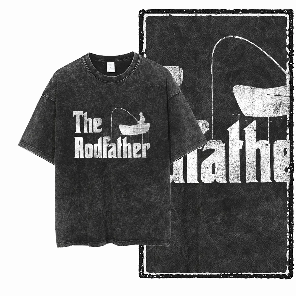 YB FISHING THEME Acid Washed Graphic Unisex Cotton T-Shirt - Cool Streetwear, Big Size